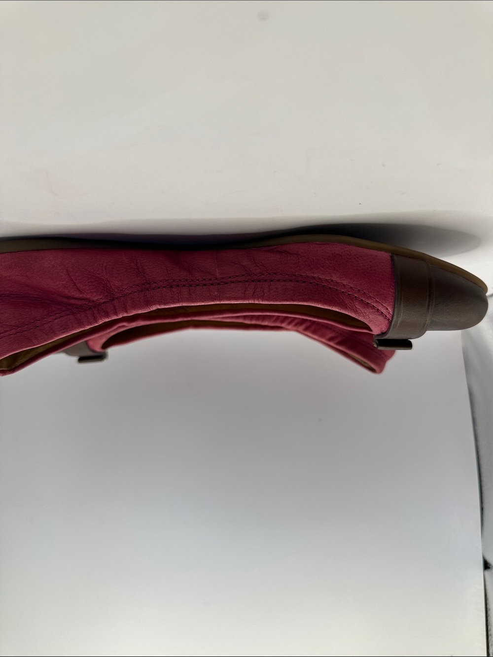 Coach Pink Fabric and Brown Leather Cap-Toe Ballet Flats with Gold Accent - Picture 8 of 11